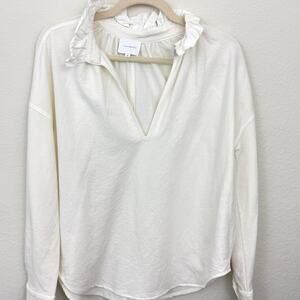 Sundays Womens Blouse Top Size XS Cotton Blend Popover Ruffle Off White